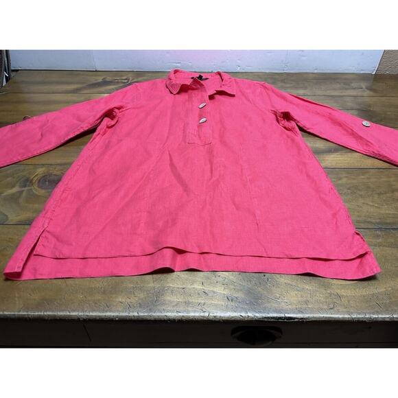 John Mark Blouse Women's Pink Linen - Wire Collar - Bell Sleeve - Size Small - Picture 2 of 11